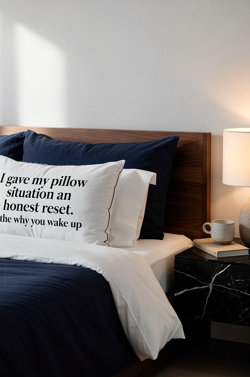 I gave my pillow situation an honest reset, navy palette