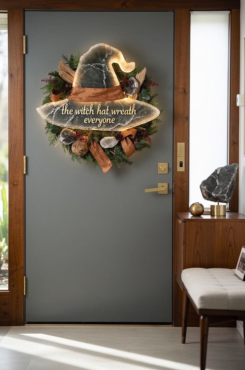 Layer a Witch Hat Wreath Over a Matte Door