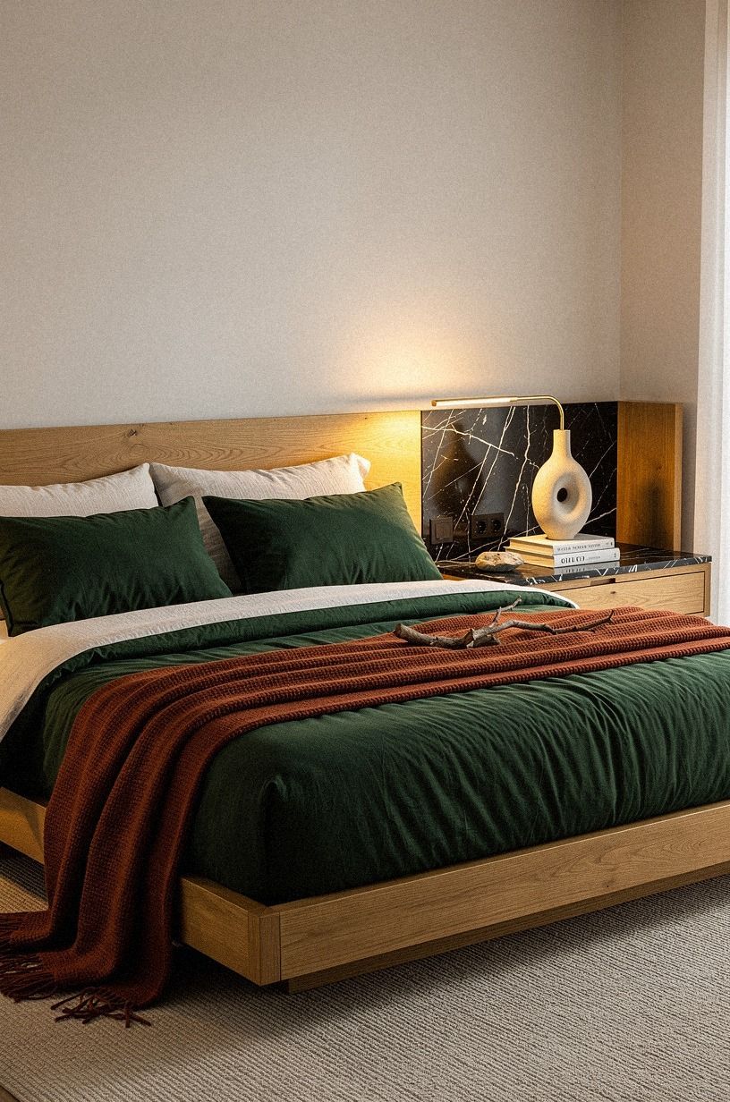 The room now, forest green palette