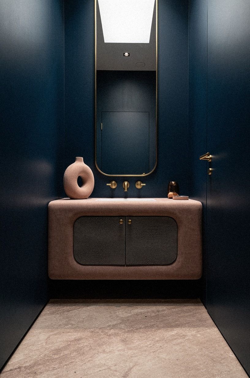Choose Hague Blue Over Flat Black for Small Moody Toilet Room Ideas