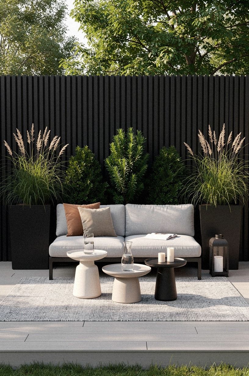 Frame the corners with black planters
