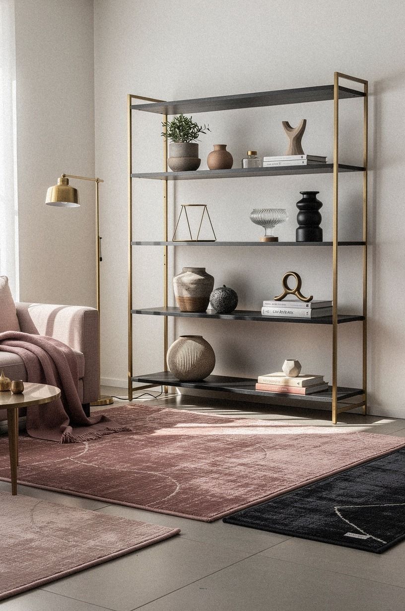 Choose rugs over extra furniture for the shelf divider