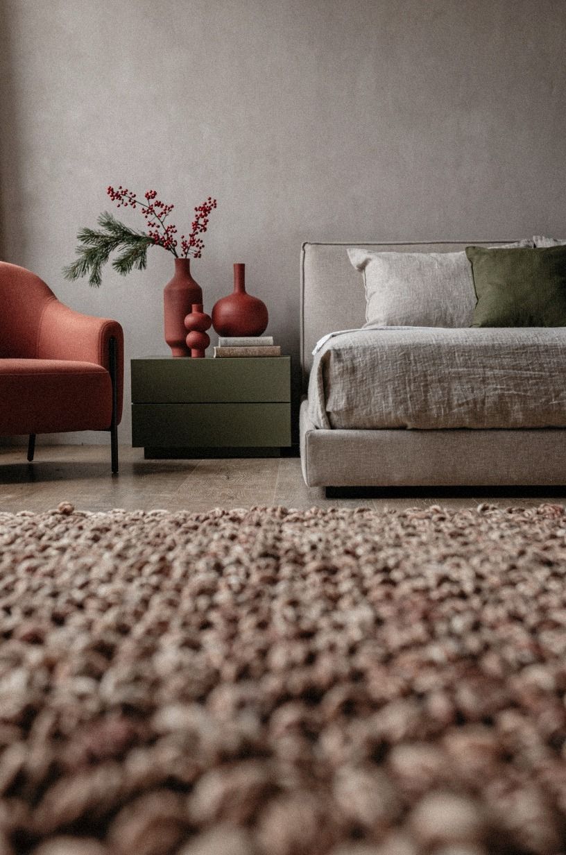 Mix Christmas red with earthy restraint