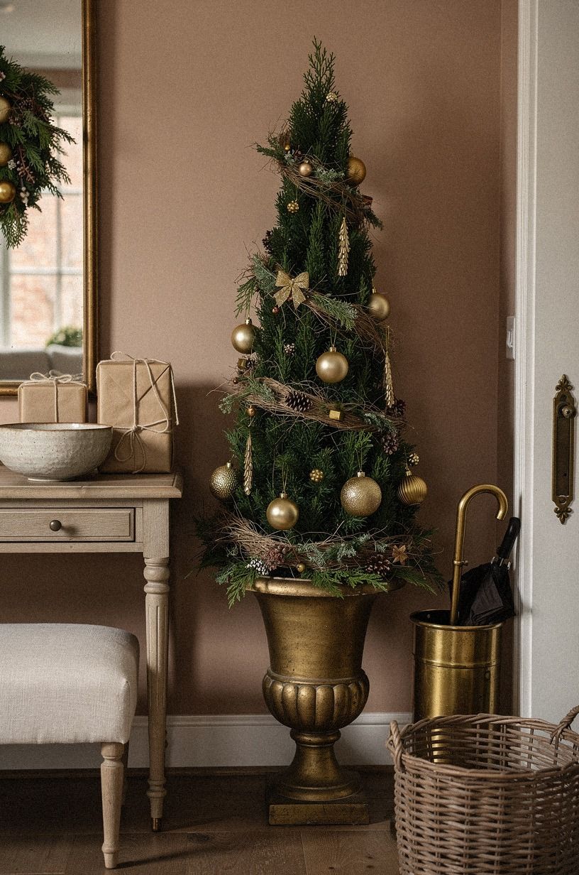 Anchor the Holiday Entryway with One Tall Shape