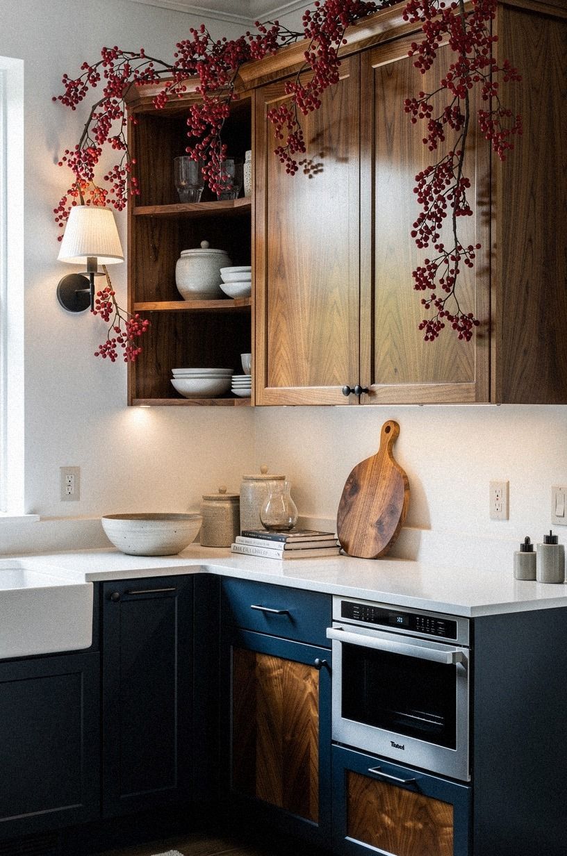 Frame the Shelves With Red Berry Branches