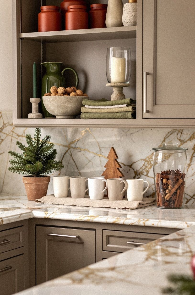 Layer the Three-Height Rule for Christmas Shelf Styling