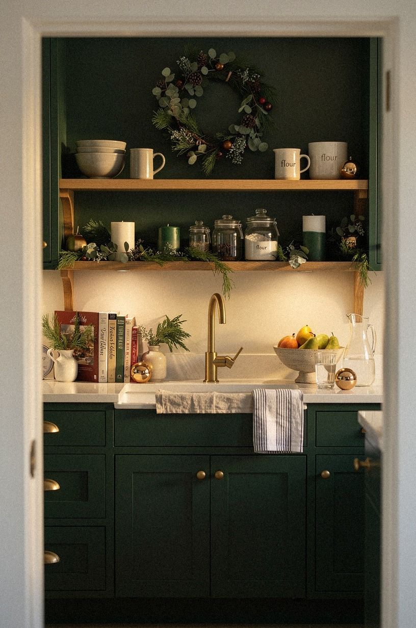 Mix Open Shelf Christmas Decor With Greenery