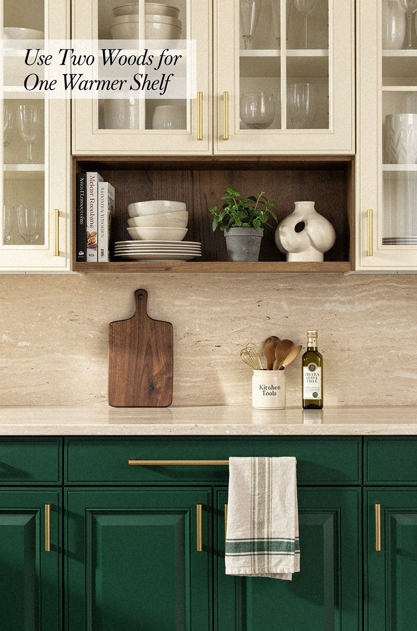 Use Two Woods for One Warmer Shelf