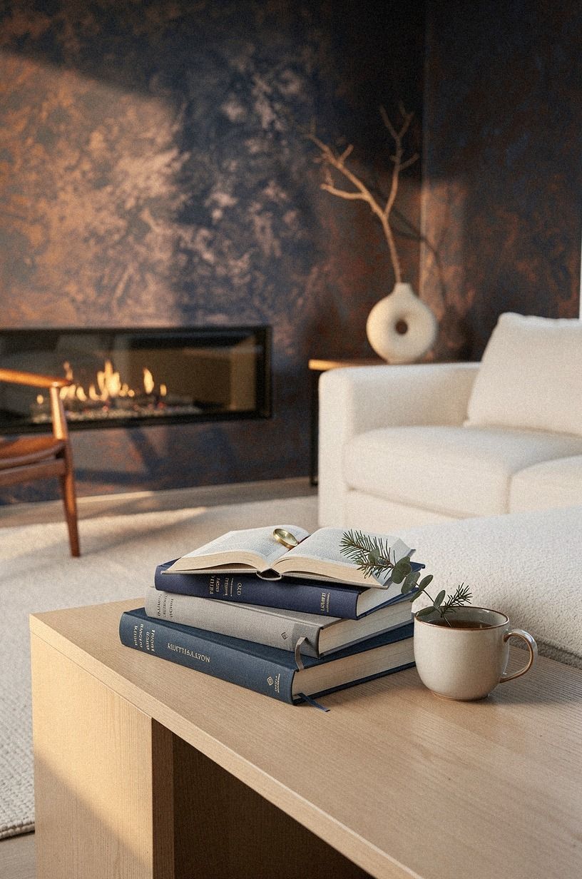 Frame The Fire With A Winter Book Stack