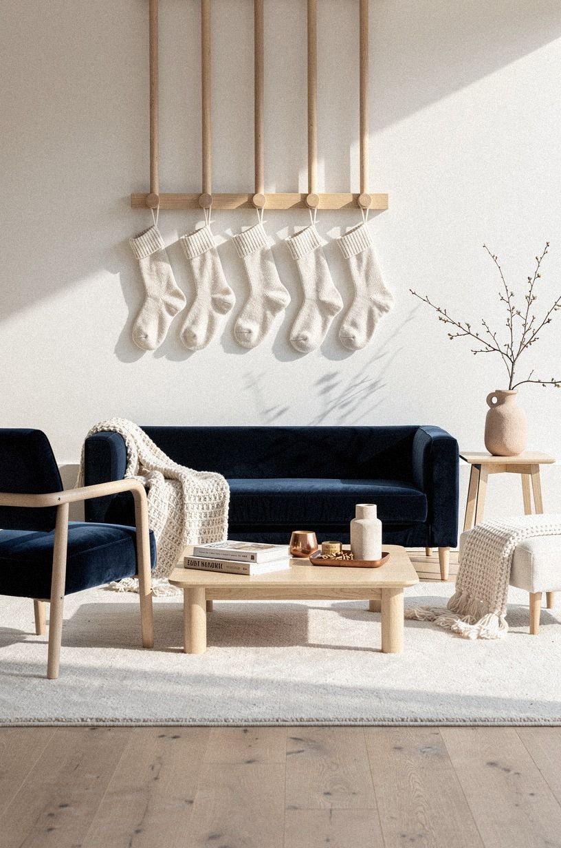 Hang Stockings From a Chunky Wood Rail
