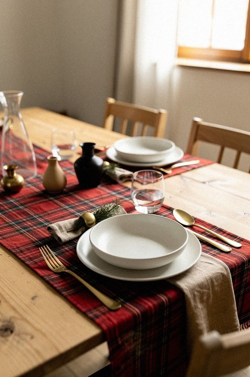 Mix Red Plaid With Quiet White Stoneware