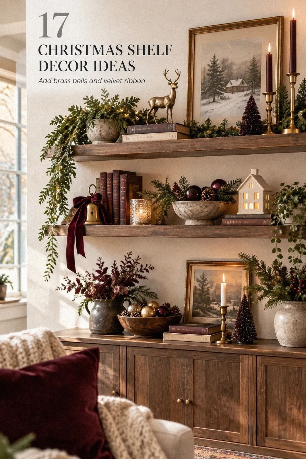 17 Christmas Shelf Decor Ideas for a Cottage Look That Feel Cozy