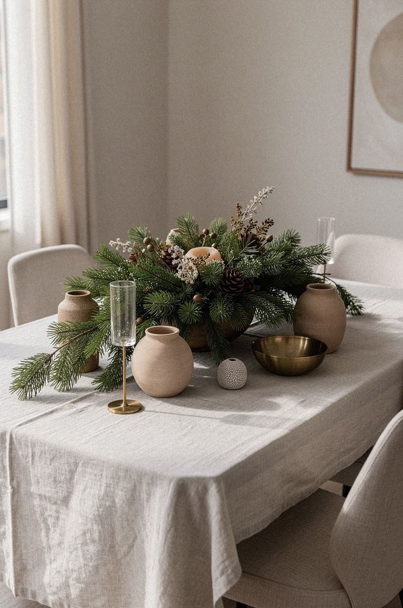 Layer a Soft Evergreen Christmas Centerpiece