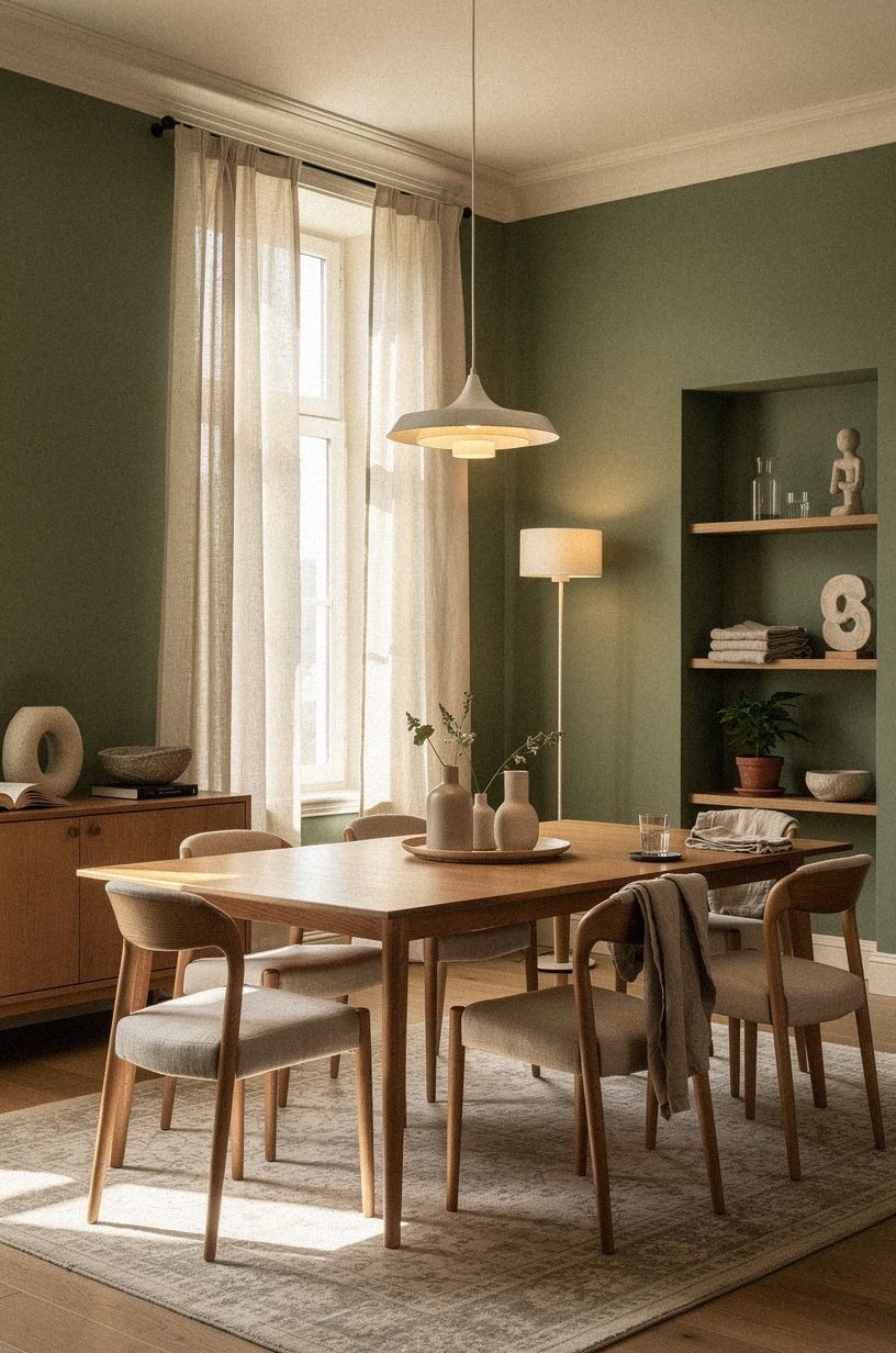 I built the centerpiece low and slightly imperfect, sage green palette