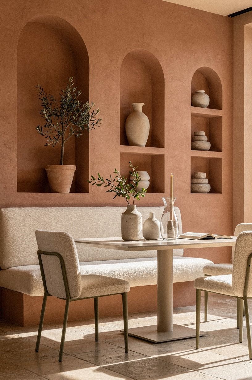 I made the walls do some of the work, terracotta palette