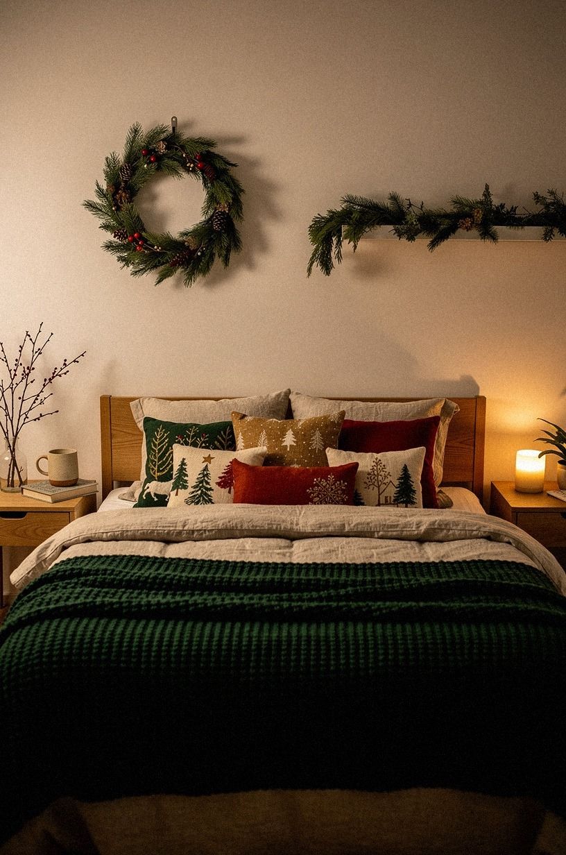 I Started With the Bed, Not the Christmas Throw Pillows, warm white palette