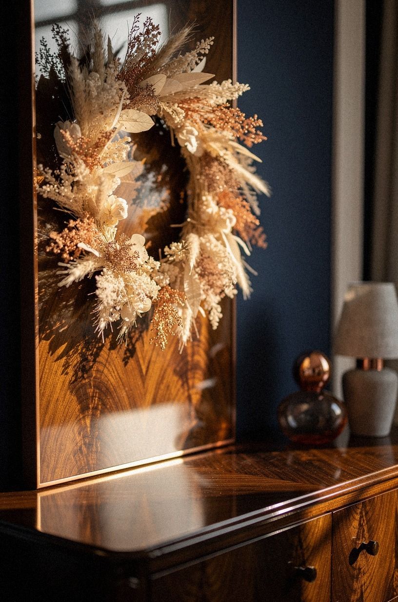 Swap evergreen for a dried flower halo