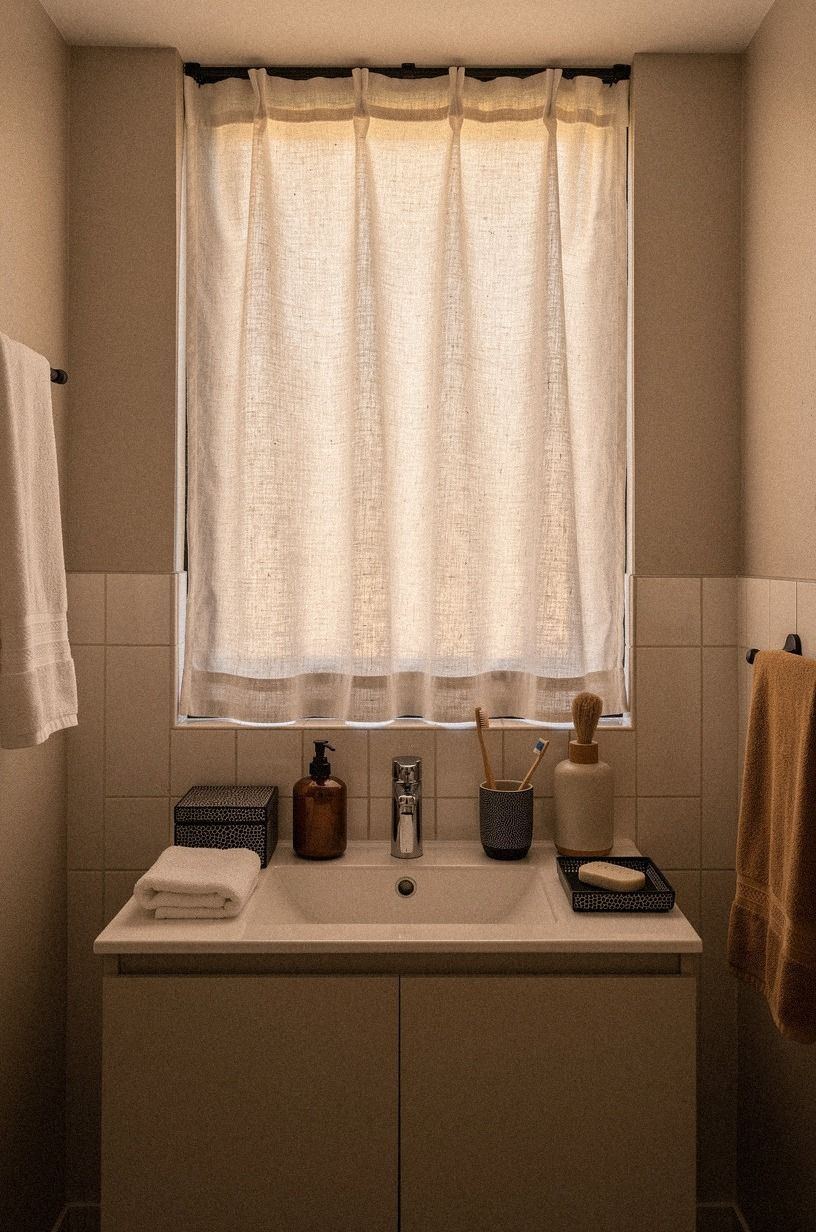 Hang a Linen Curtain Instead of Adding Another Cabinet