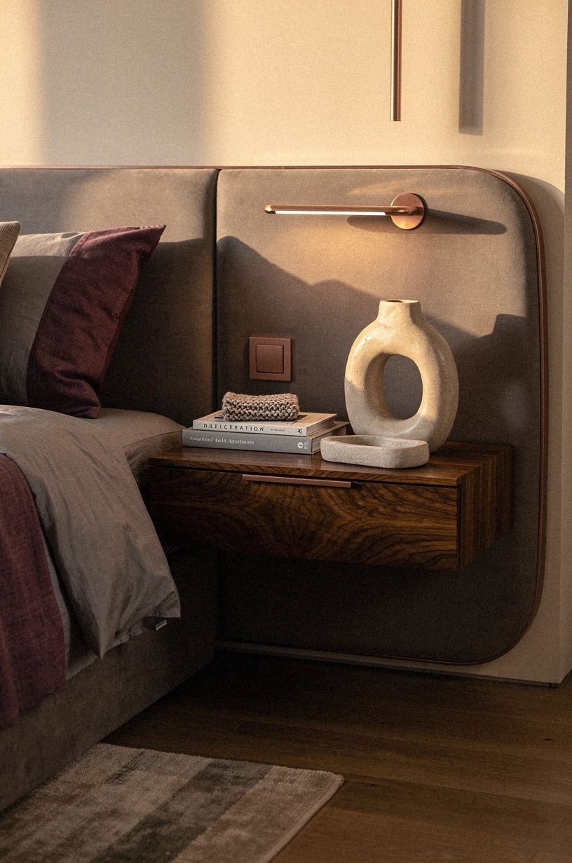 Float a slim nightstand beside the bed