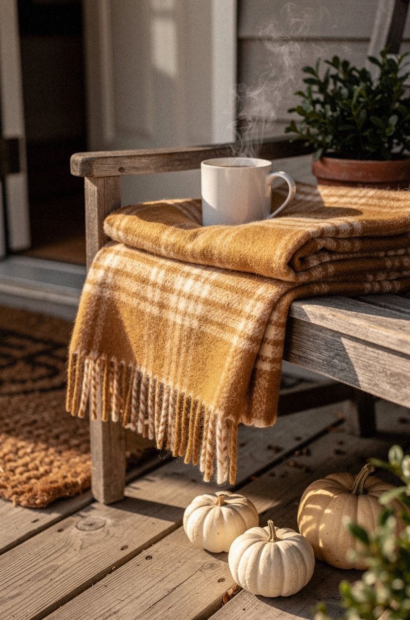 Layer the cozy fall porch with one warm textile