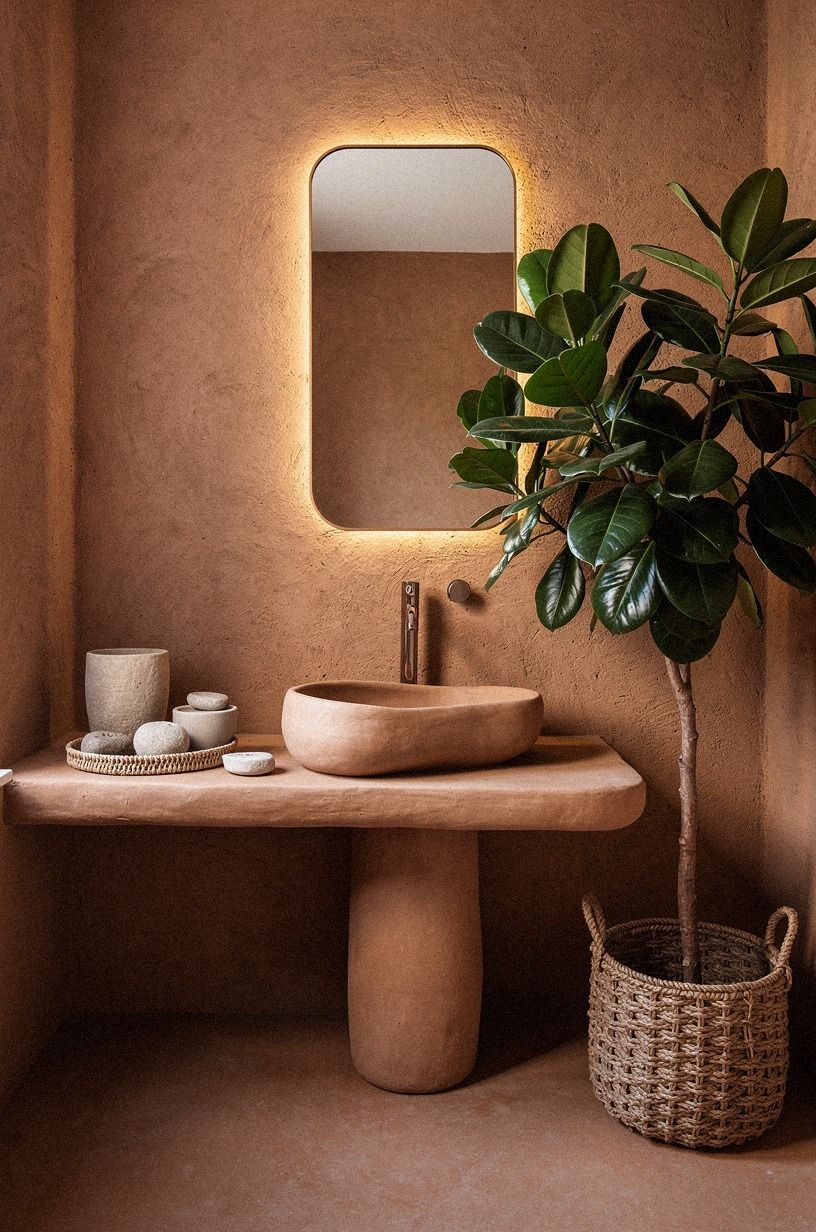 Finish the clay bathroom with one living detail