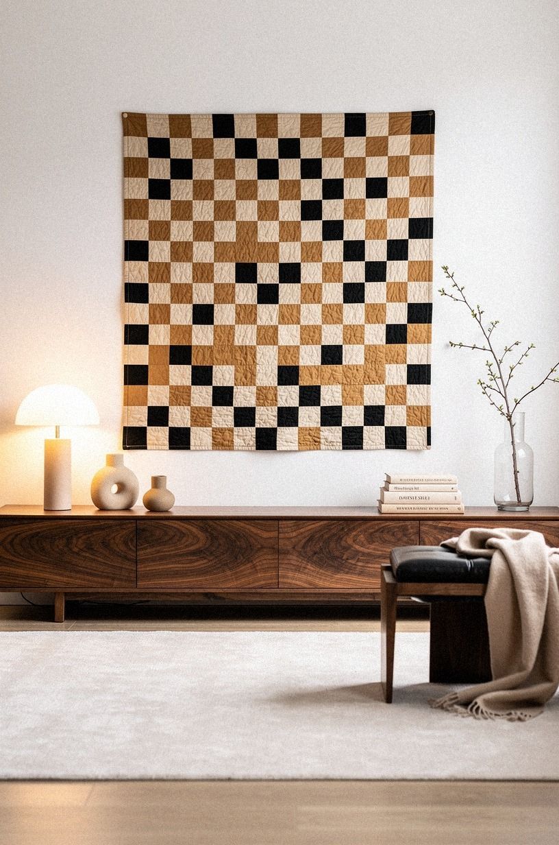 Hang a Checkered Quilt for Warmth and Texture