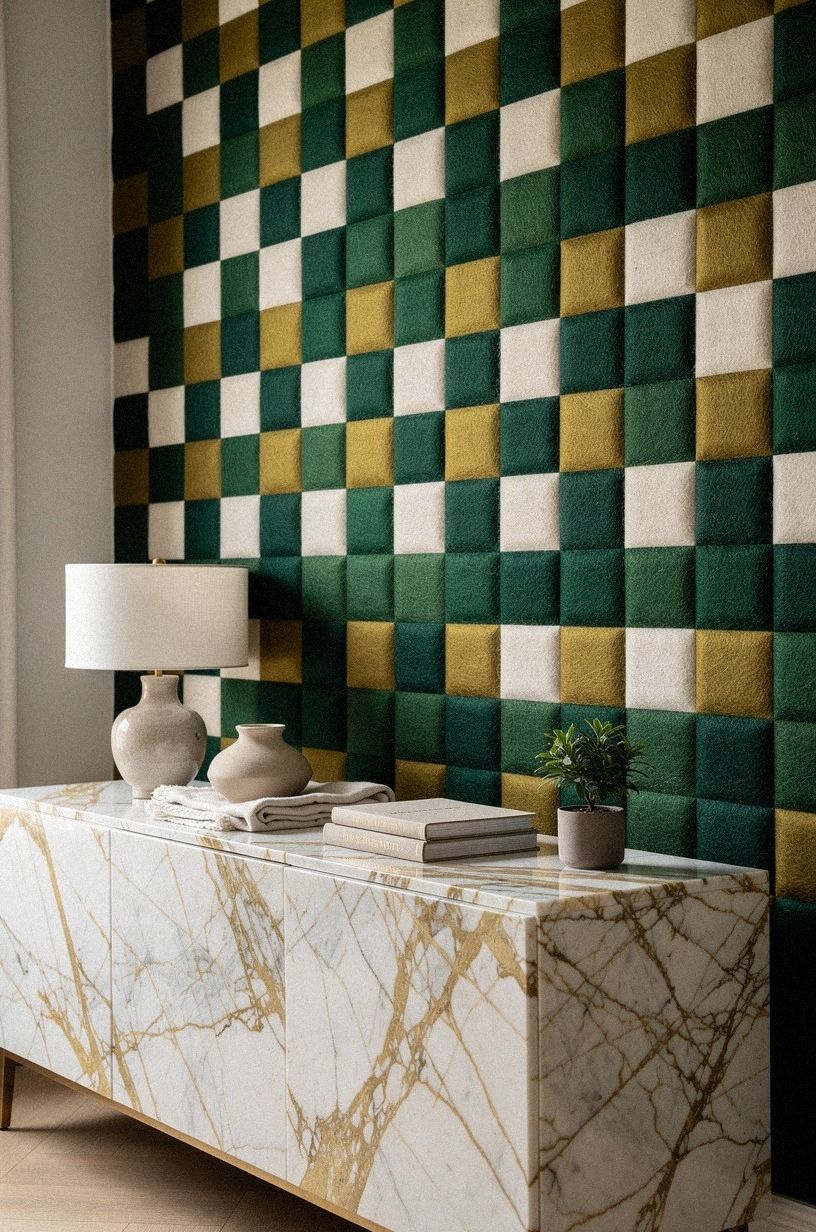 Layer Felt Squares for a Softer Checkered Wall