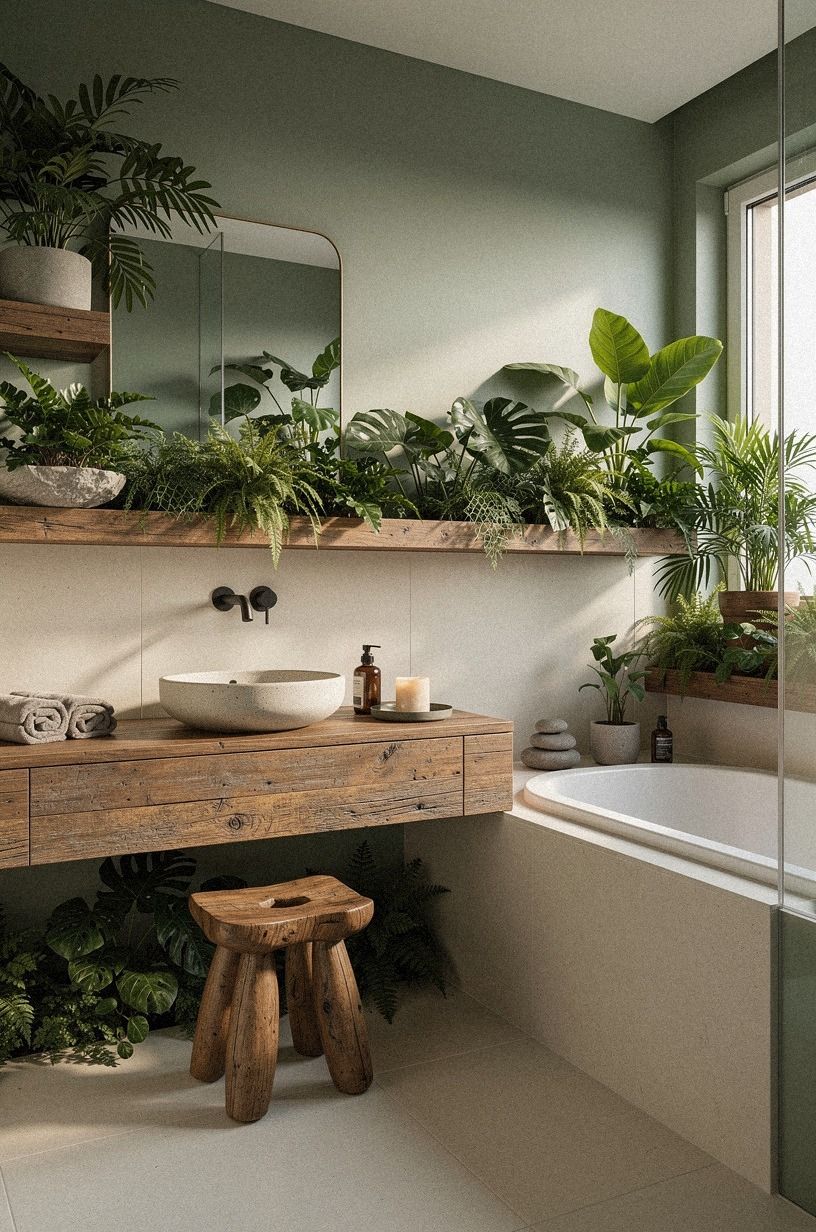 Layer Bathroom Jungle Plants at Eye Level