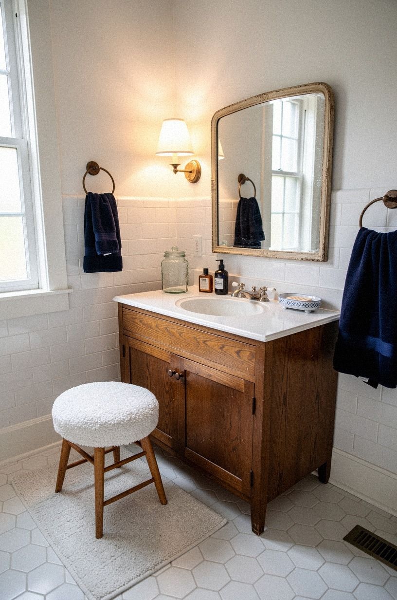 Swap the Builder Mirror for an Old Bathroom Decor Idea