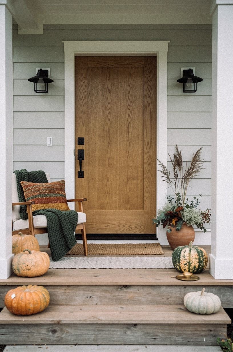 Mix Fall Textiles With a Warm Wood Door