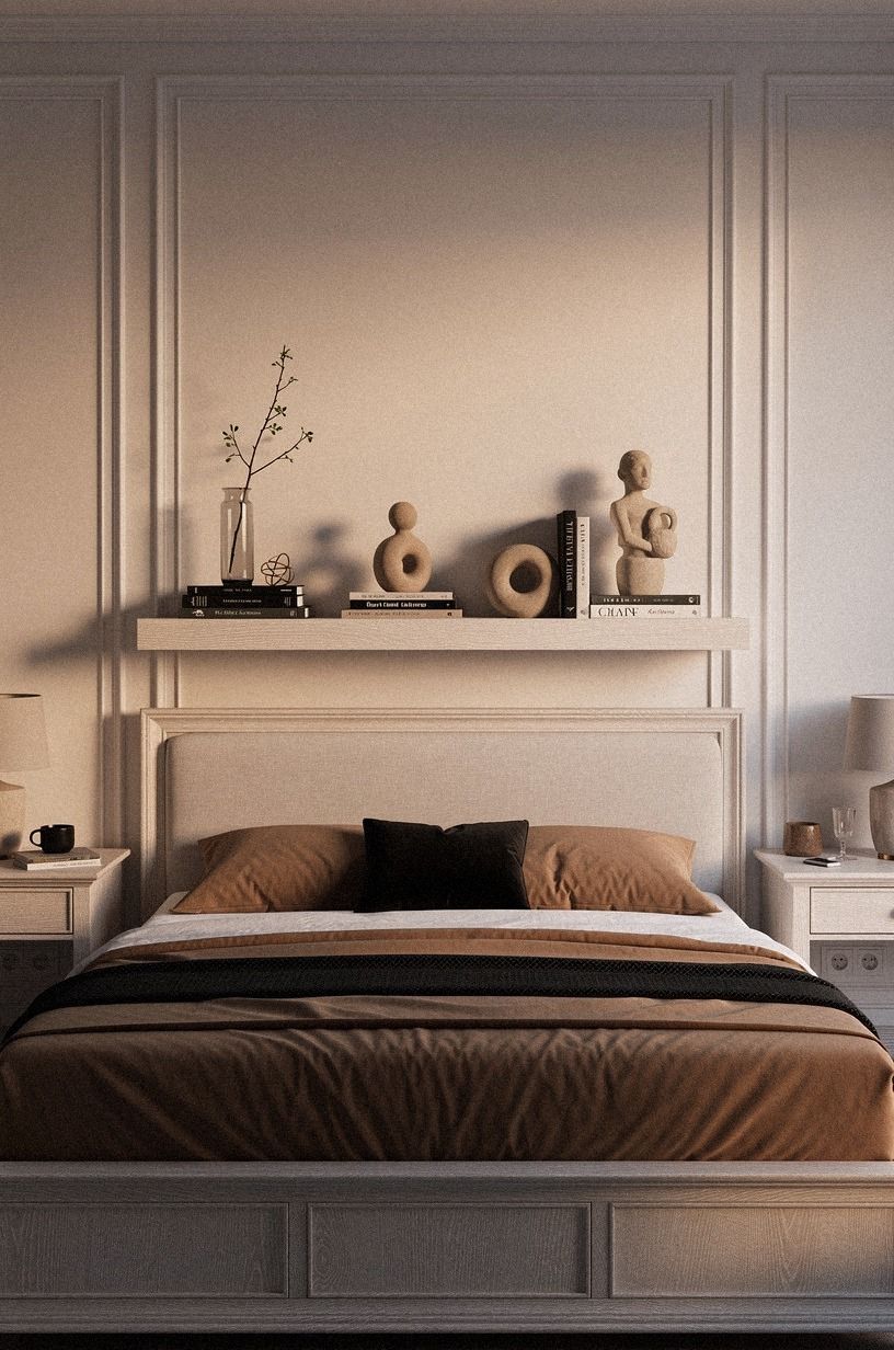Float the shelf inside the bed’s visual width