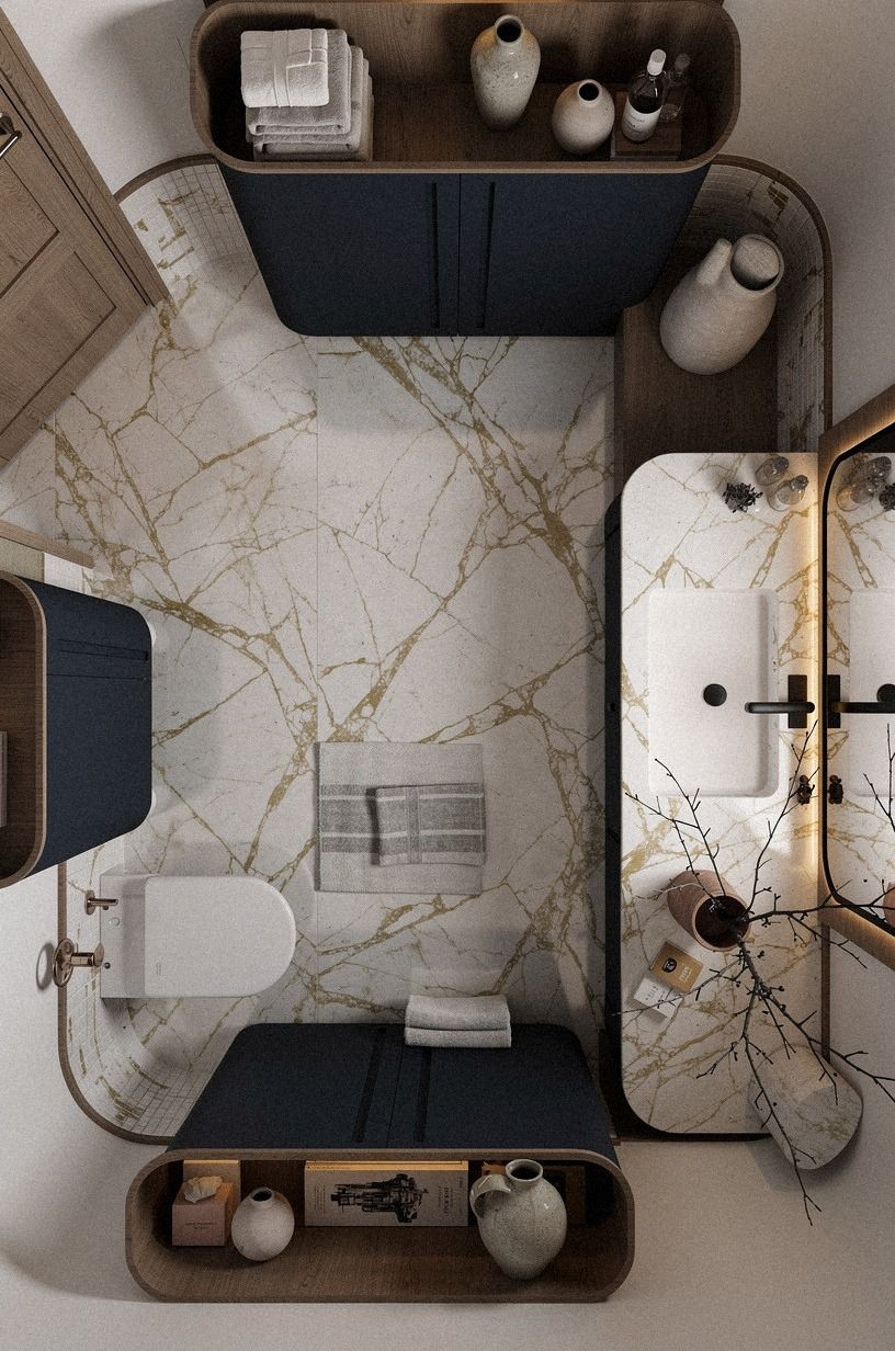 I let the French pattern lead the floor plan, navy palette