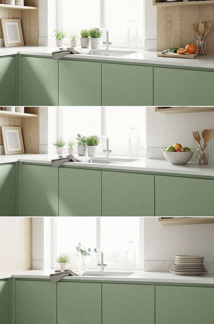 Frame the sink with White Dove and oak