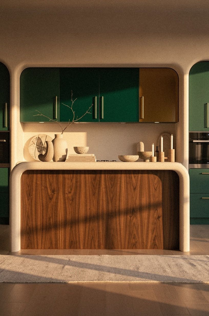 Mix matte cabinets with one glossy accent