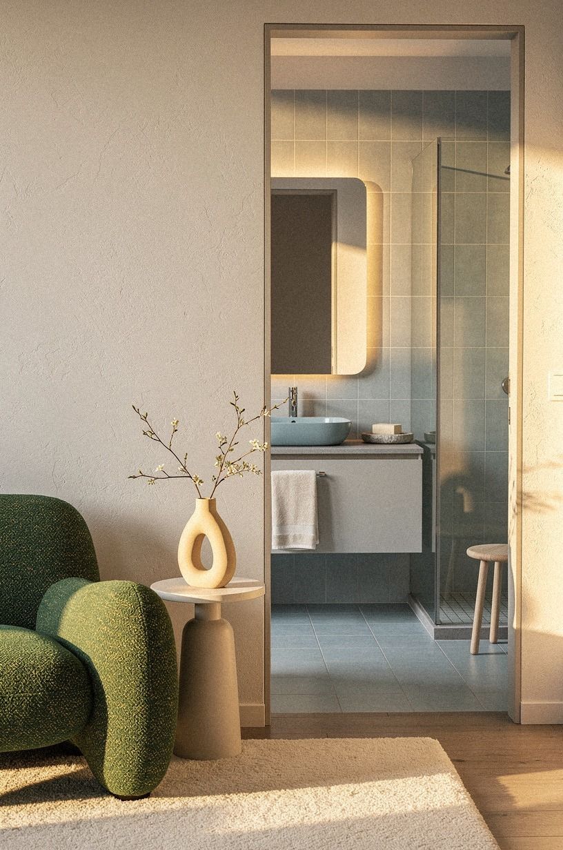 Brighten a Small Bath with Pale Blue and Grey