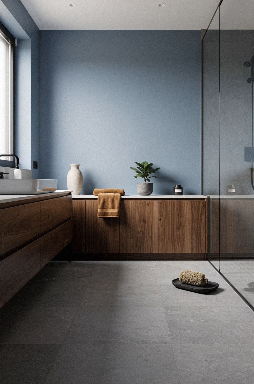 Warm the Grey Floor with Soft Blue Walls