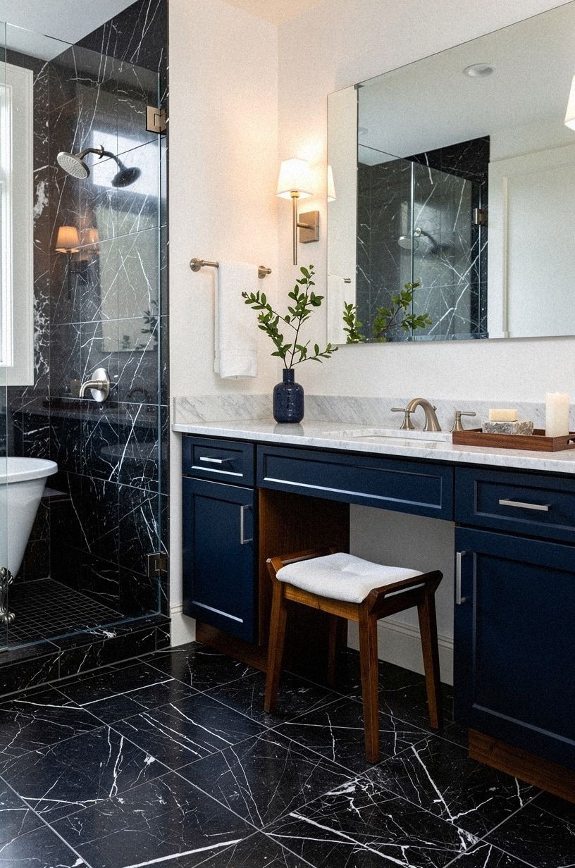 Use the Two-Grout Rule for a calmer stone bathroom