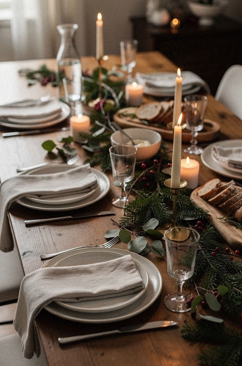 I softened the bed with christmas napkins nearby, plum palette