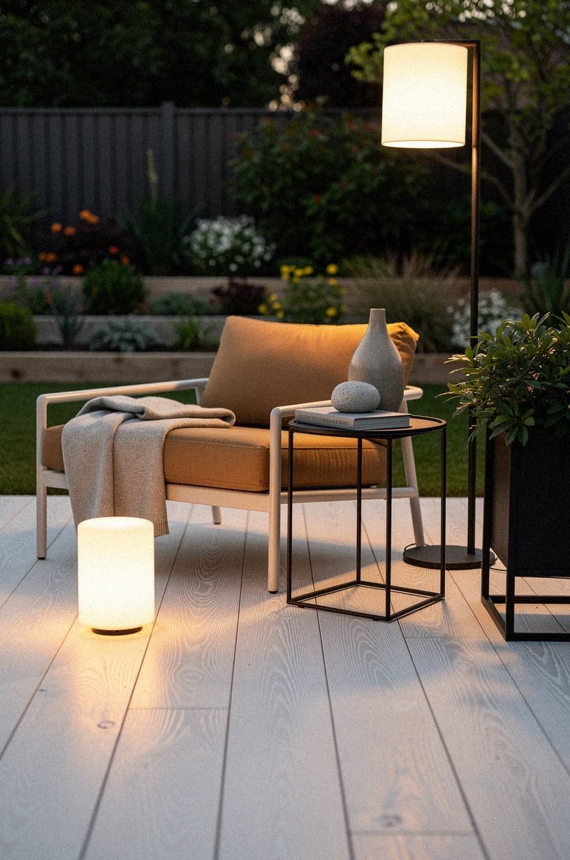 Stack three heights of outdoor lighting