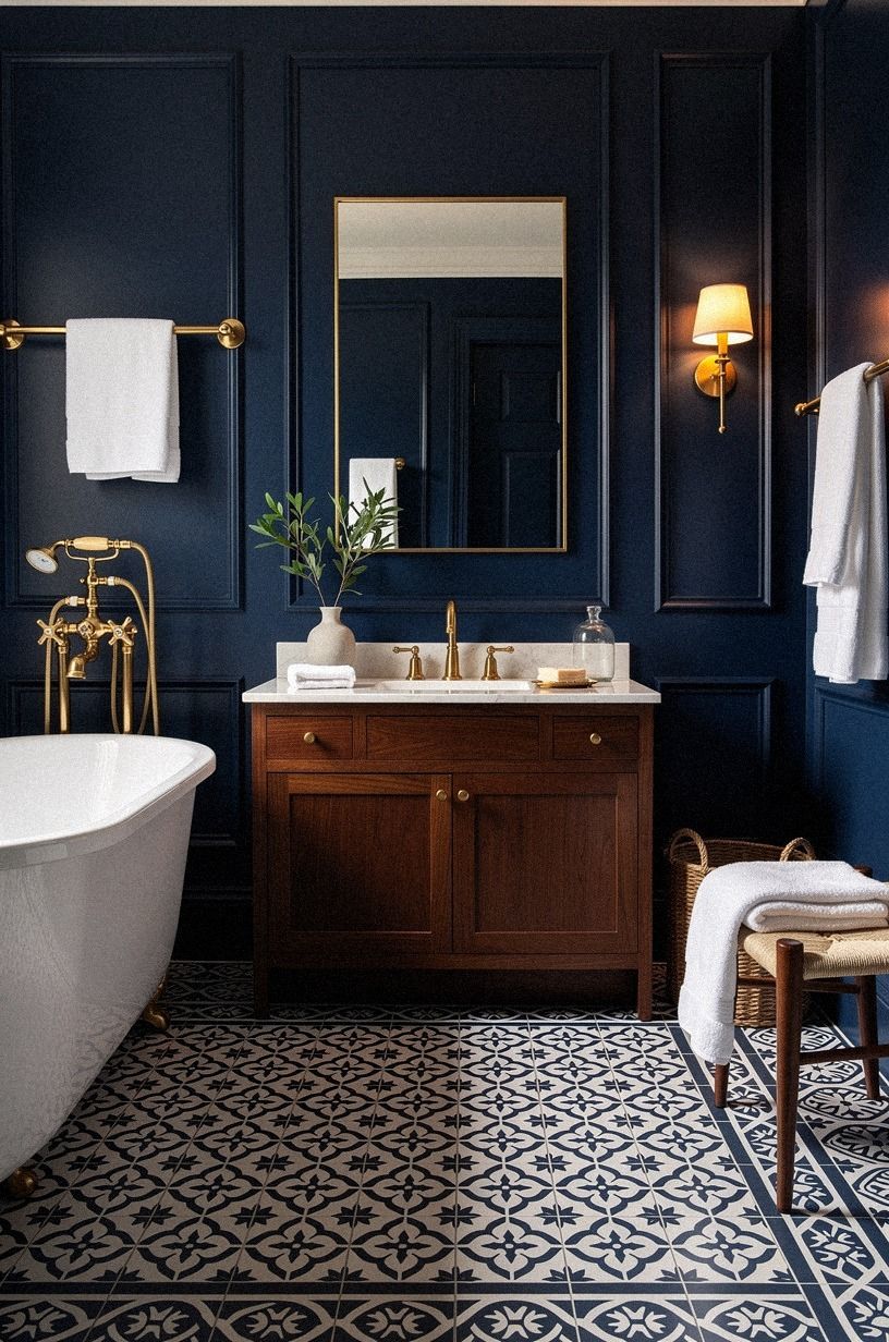 Anchor the room with a faux encaustic border
