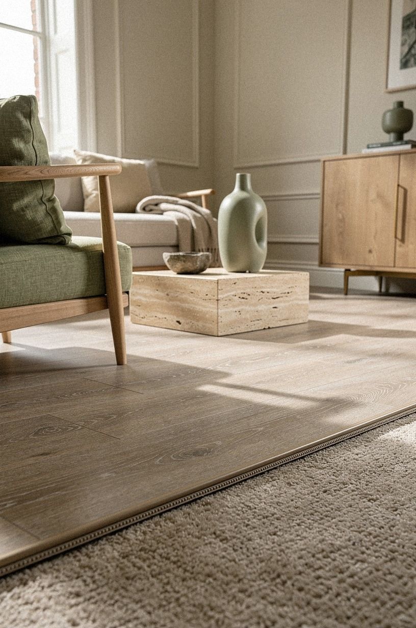 Float rigid vinyl over a carpet sandwich