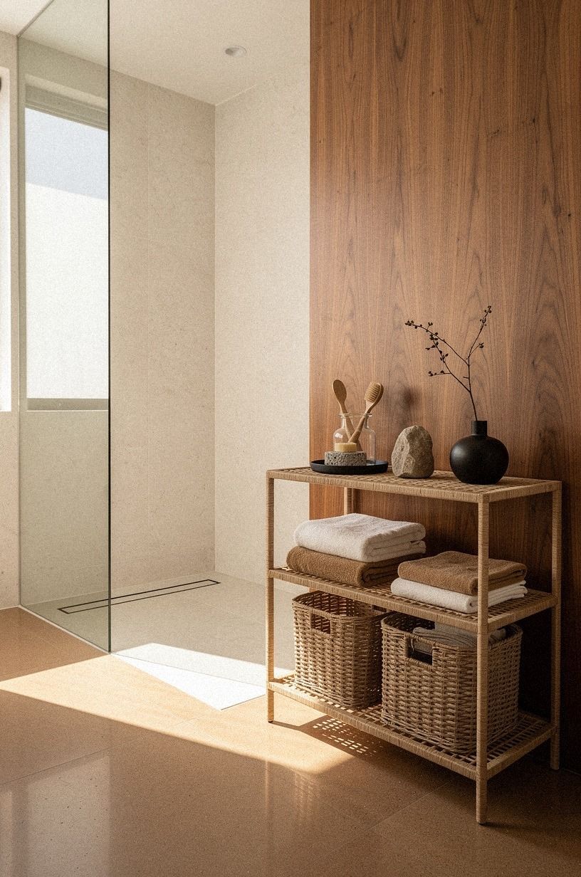 Layer a Basket Shelf Beside the Shower