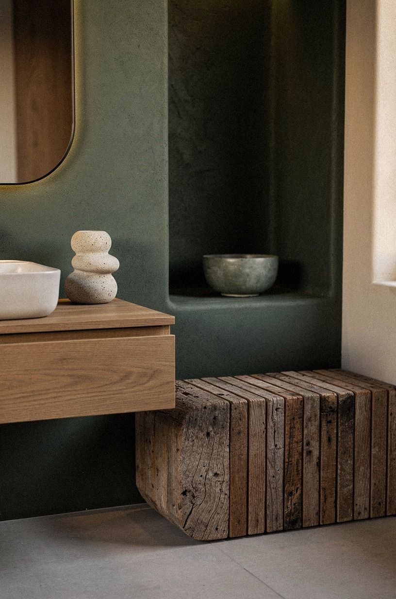I Kept the Japandi Washroom Design Almost Empty, forest green palette