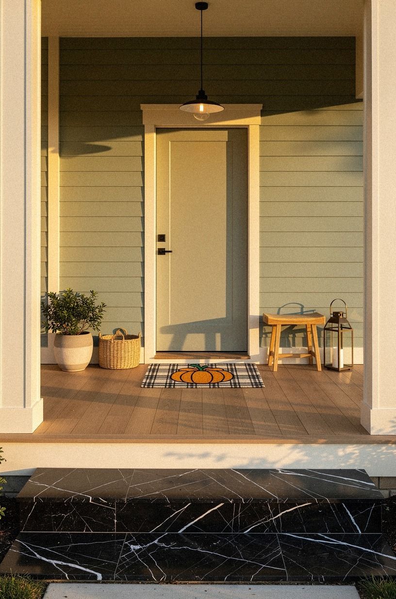 Hang Light Above the Plaid Pumpkin Door Mat