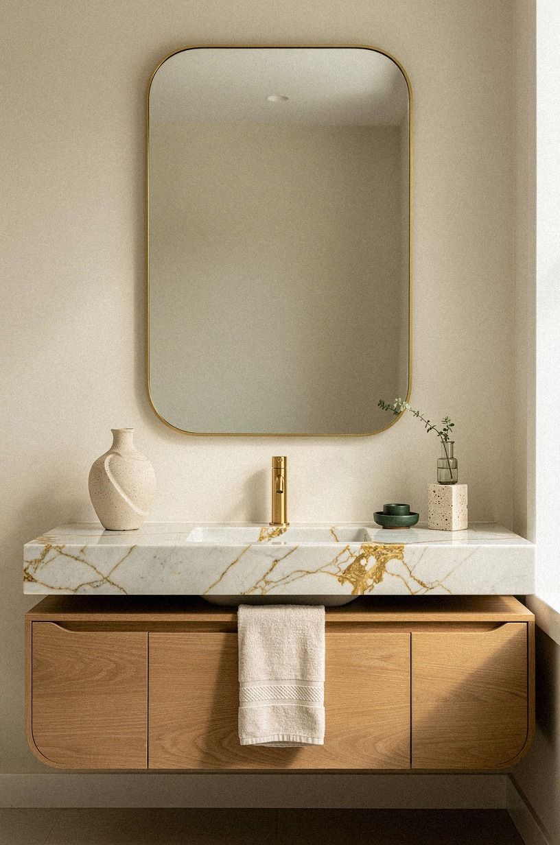 Float a Honed Slab Over an Oak Vanity