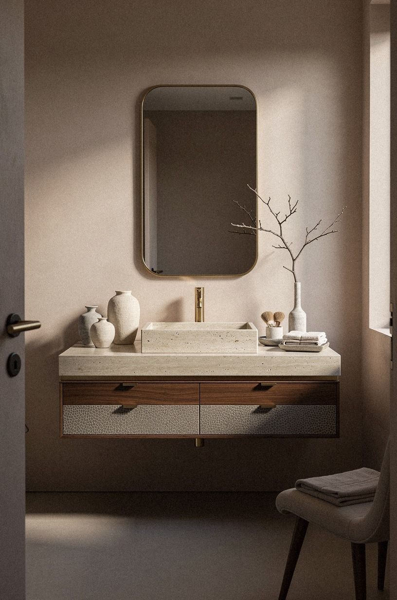 Float a Limestone Vessel Vanity Above the Floor