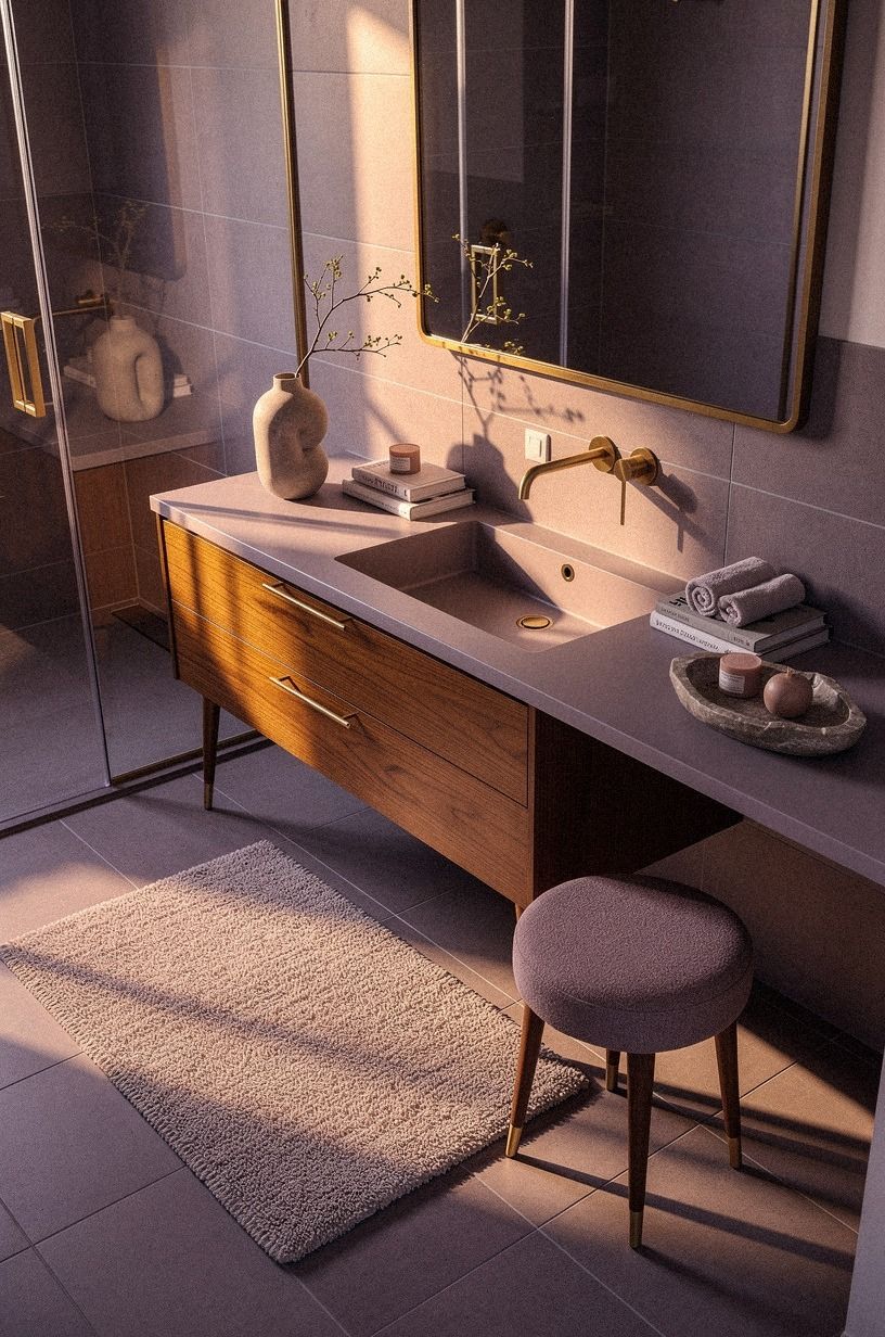 The Bathroom Now Feels Like Somewhere I Stay, plum palette