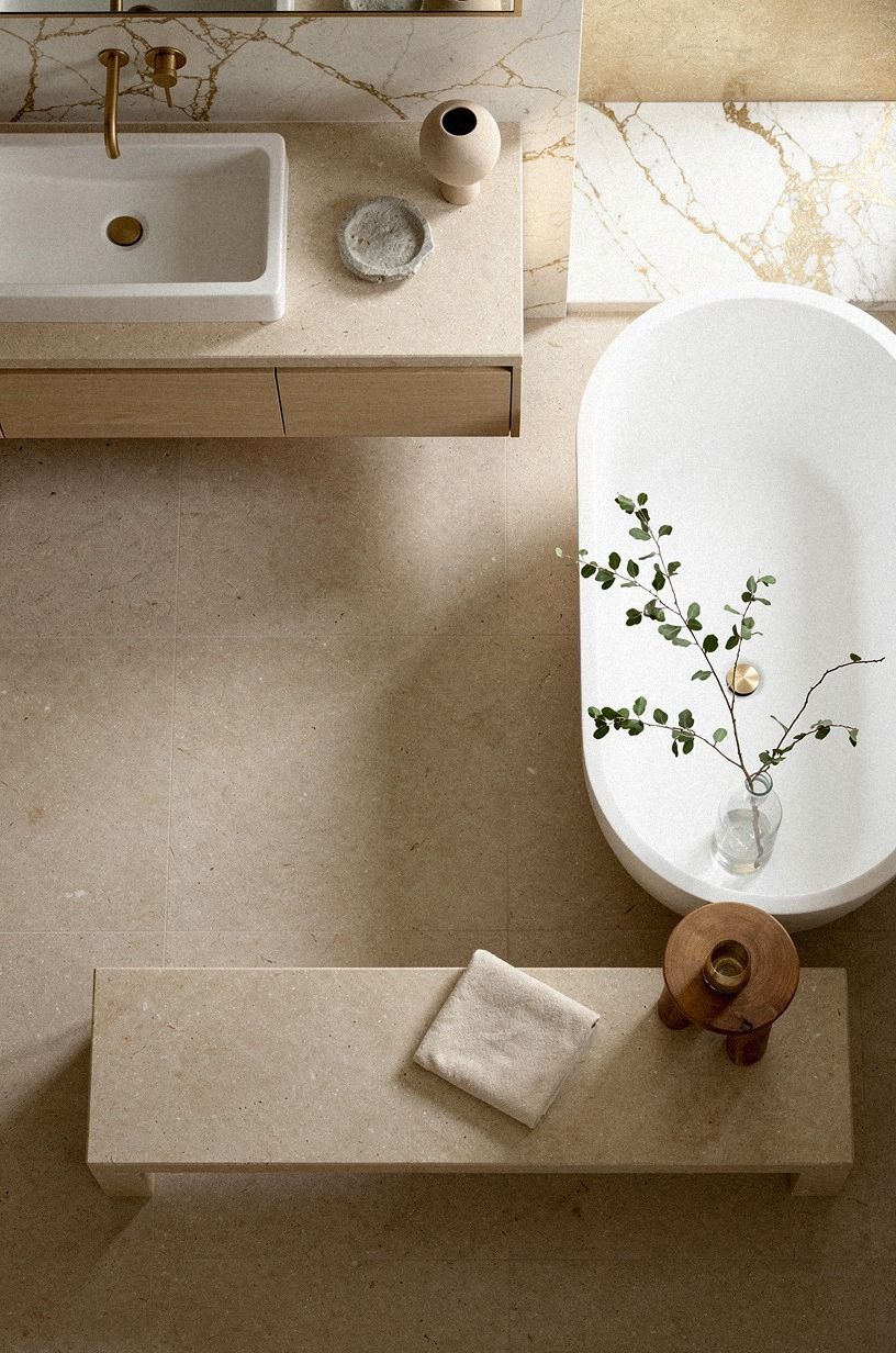 Anchor a Natural Tones Bathroom With Limestone