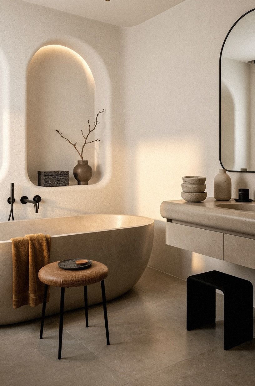 Layer The Light-Temperature Ladder in a Modern Greige Bathroom
