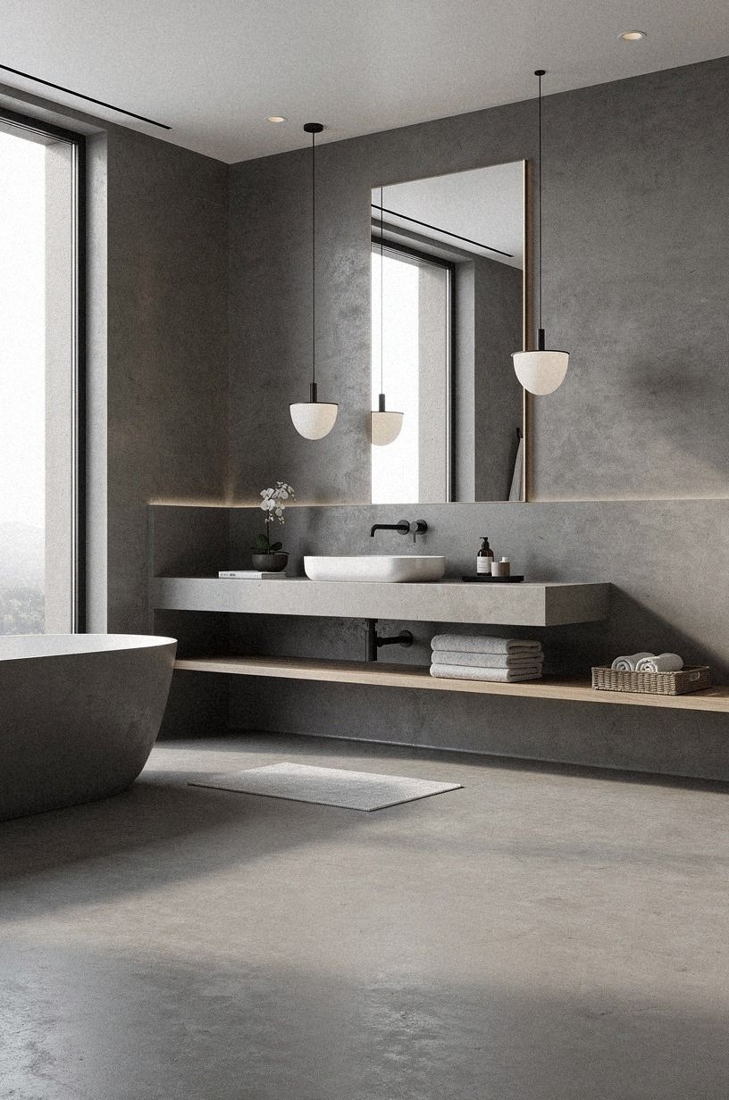 Float the Warm Gray Plane for a Microcement Floor Bathroom